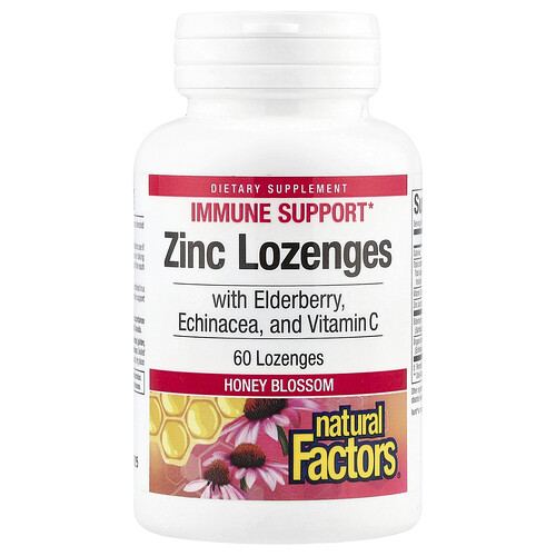 Natural Factors Zinc Lonzenges, With Elderberry, Echinacea & Vitamin C, Honey Blossom, 60 Lozenges