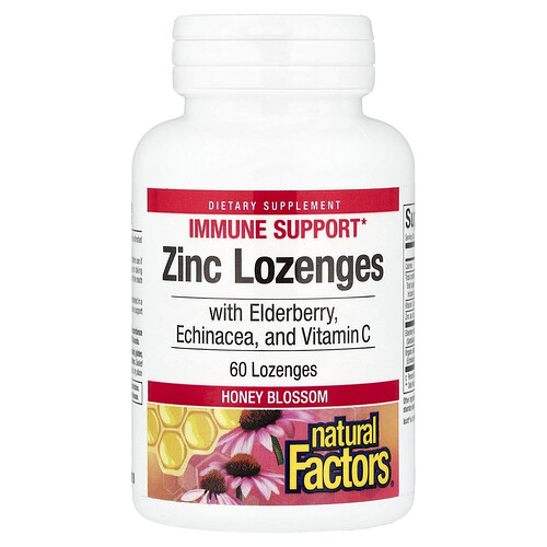 Natural Factors, Zink-Lonzenges, mit Holunder, Echinacea und Vitamin C, Honigblüten, 60 Lutschtabletten