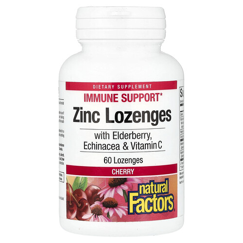 Natural Factors, Zink-Lonzenges, mit Holunder, Echinacea & Vitamin C, Kirsche, 60 Lutschtabletten