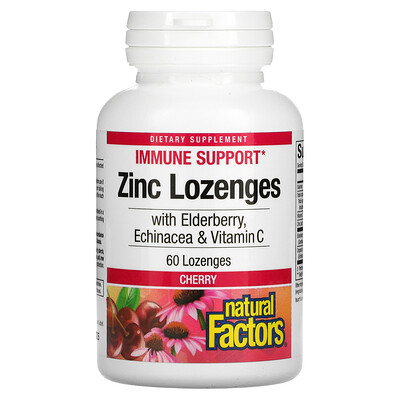 

Natural Factors Zinc Lonzenges With Elderberry Echinacea & Vitamin C Cherry 60 Lozenges