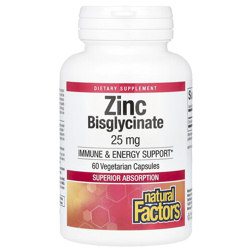 Natural Factors, Zinc Bisglycinate, 25 mg , 60 Vegetarian Capsules