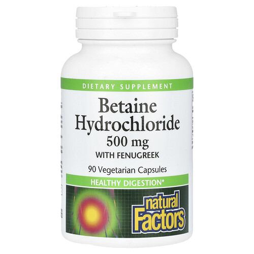 ナチュラル ファクター ズ Natural Factors, フェヌグリーク配合ベタイン塩酸塩、500mg、ベジカプセル90粒