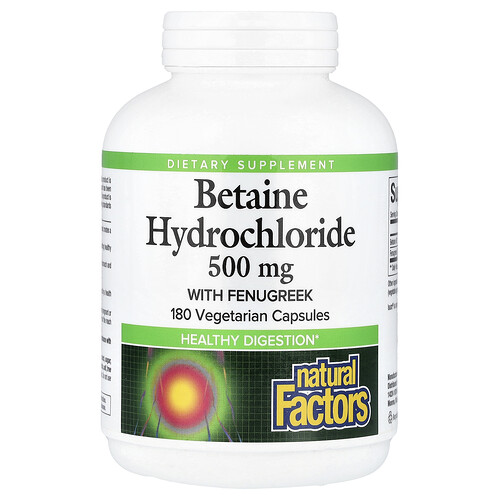 Natural Factors, Betain-Hydrochlorid mit Bockshornklee, 180 vegetarische Kapseln