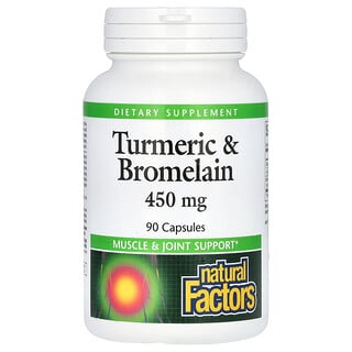 Natural Factors, Turmeric și bromelaină, 450 mg, 90 capsule