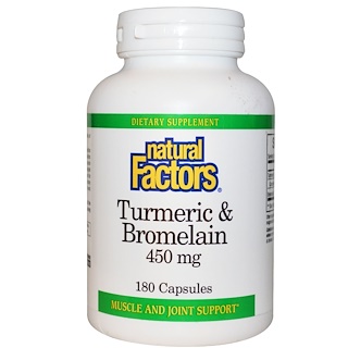 Natural Factors, Куркума и бромелаин, 450 мг, 180 капсул
