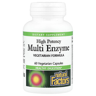 Natural Factors, Multienzimas, Alta potencia, 60 cápsulas vegetales
