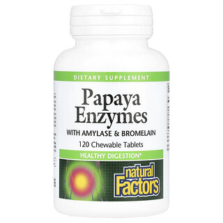 Natural Factors, Enzimas de la papaya con amilasa y bromelaína, 120 comprimidos masticables