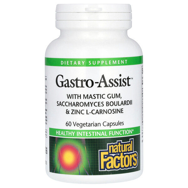 Natural Factors Gastro-Assist™ with Mastic Gum, Saccharomyces Boulardii & Zinc L-Carnosine, 60 Vegetarian Capsules