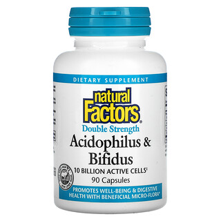 Natural Factors, Acidophilus & Bifidus, Double Strength, 10 Billion Active Cells, Acidophilus und Bifidus, doppelte Stärke, 10 Milliarden aktive Zellen, 90 Kapseln