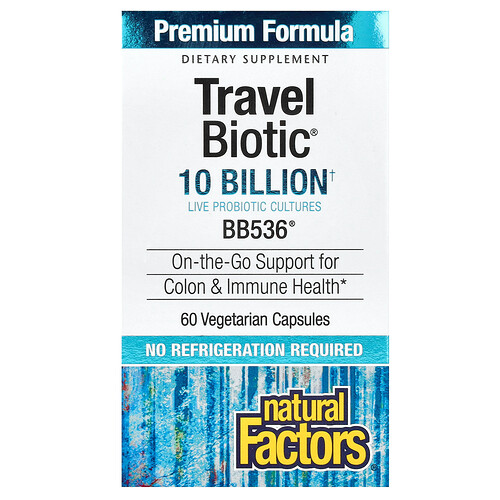 Natural Factors Travel Biotic, BB536, 10 Billion CFU, 60 Vegetarian Capsules