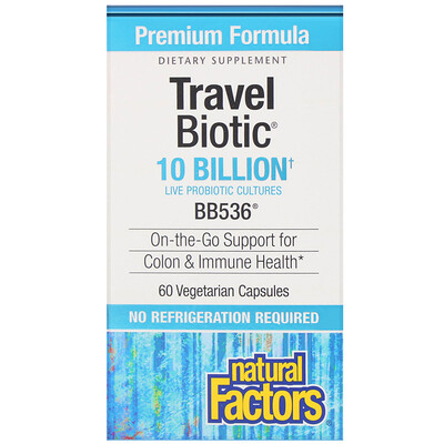 Natural Factors Travel Biotic, BB536, 10 Billion Active Cells, 60 Vegetarian Capsules