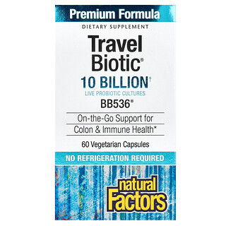Natural Factors, Travel Biotic, BB536, 10.000 millones de UFC, 60 cápsulas vegetales