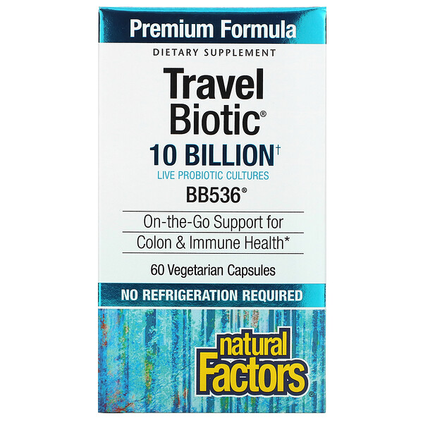 Natural Factors‏, Travel Biotic, BB536, 10 Billion Active Cells, 60 Vegetarian Capsules