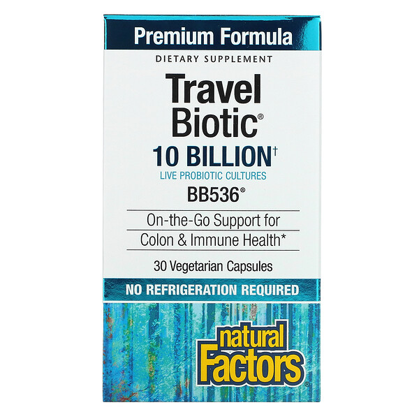 Natural Factors‏, Travel Biotic, BB536, 10 Billion Active Cells, 30 Vegetarian Capsules