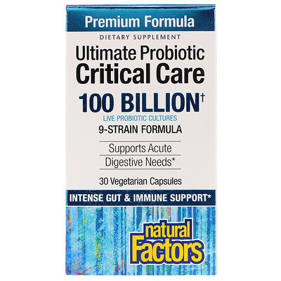 

Natural Factors Ultimate Probiotic Critical Care, пробиотики для лечения критических состояний, 100 миллиардов КОЕ, 30 вегетарианских капсул