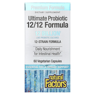 Natural Factors, Probiotik Utama, Formula 12/12, 12 Miliar, 60 Kapsul Vegetarian