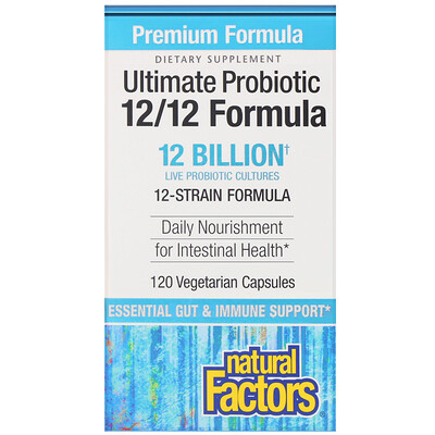 Natural Factors Ultimate Probiotic, 12/12 Formula, 12 миллиардов КОЕ, 120 растительных капсул