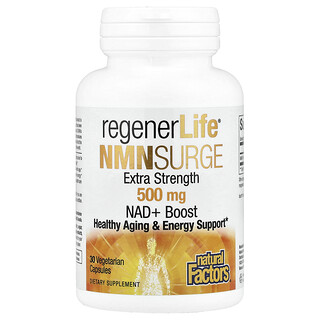 Natural Factors, RegenerLife®, NMN Surge, extra sterk, 500 mg, 30 vegetarische capsules