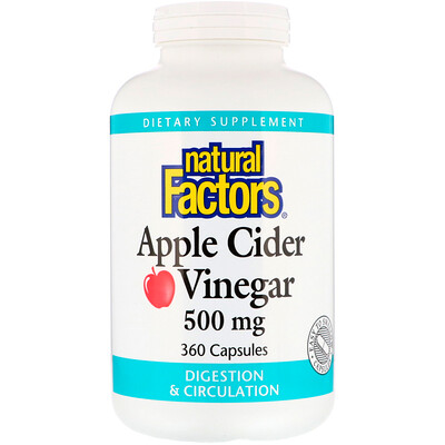 Natural Factors Яблочный уксус, 500 мг, 360 капсул