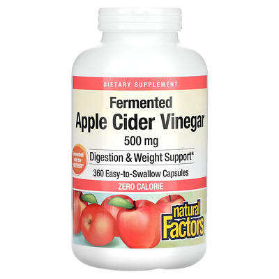 Natural Factors Fermented Apple Cider Vinegar 500 mg 360 Easy-to -Swallow Capsules