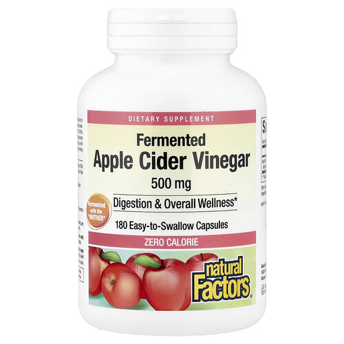 Natural Factors, Fermented Apple Cider Vinegar, fermentierter Apfelessig, 500 mg, 180 einfach zu schluckende Kapseln