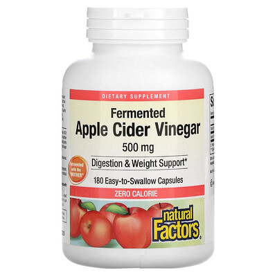 Natural Factors Fermented Apple Cider Vinegar 500 mg 180 Easy to Swallow Capsules