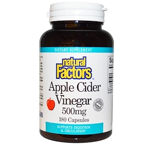 Купить Natural Factors, Яблочный уксус, 500 мг, 180 капсул  на IHerb