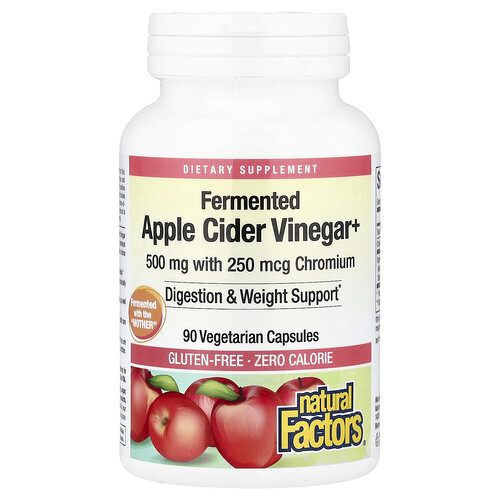 Natural Factors Fermented Apple Cider Vinegar+, 500 mg, 90 Vegetarian Capsules