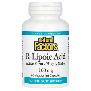 Natural Factors, Asam R-Lipoat, 100 mg, 60 Kapsul Vegetarian