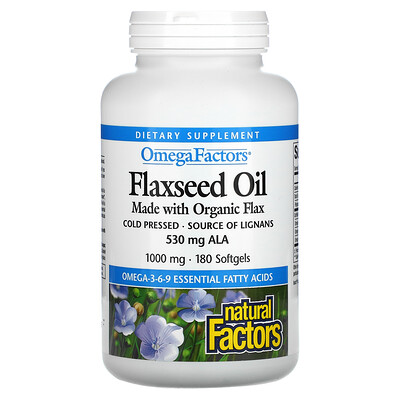Natural Factors Flaxseed Oil, 1,000 mg , 180 Softgels