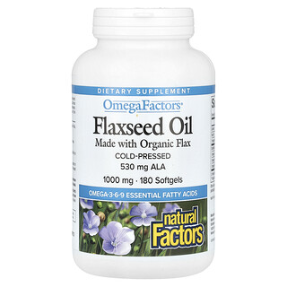 Natural Factors, OmegaFactors, Flaxseed Oil, 1,000 mg, 180 Softgels