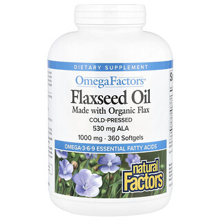 Natural Factors, OmegaFactors, Aceite de linaza, 1000 mg, 360 cápsulas blandas