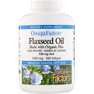 Natural Factors, Factores omega, aceite de linaza, 1000 mg, 360 softgels