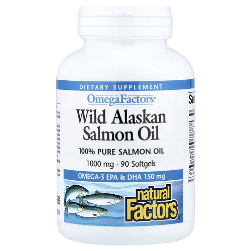 Natural Factors Wild Alaskan Salmon Oil Supplement Vitamin | 1000 mg | 90 Soft Gels