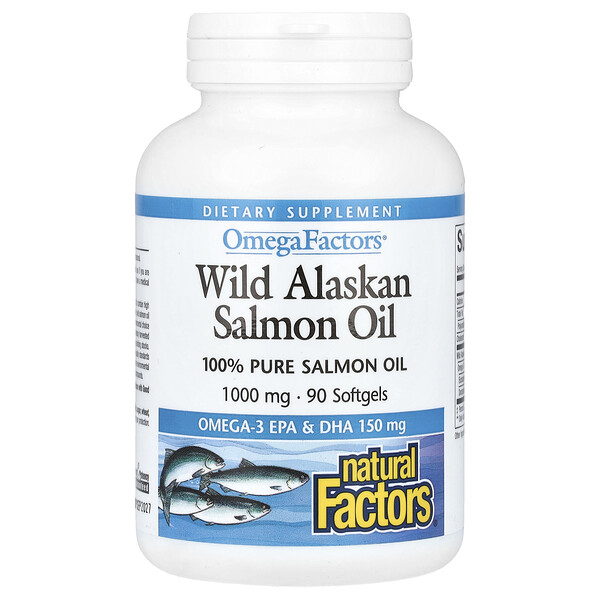 Natural Factors OmegaFactors, Wild Alaskan Salmon Oil, 1,000 mg, 90 Softgels