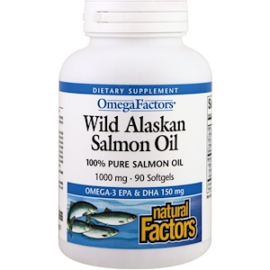 Natural Factors, Рыбий жир дикого лосося с Аляски, 1000 мг, 90 мягких капсул