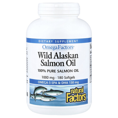 Natural Factors, Omega Factors®, Wildlachsöl aus Alaska, 1.000 mg, 180 Weichkapseln