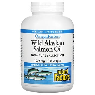 Natural Factors, 歐米伽 Factors 阿拉斯加野生鮭魚油軟凝膠，1,000 毫克，180 粒