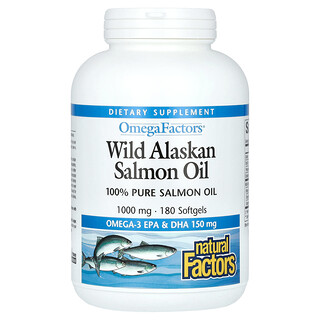 Natural Factors, Omega Factors, Aceite de salmón salvaje de Alaska, 1000 mg, 180 cápsulas blandas