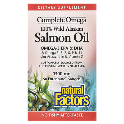 Product Image for Natural Factors, Complete Omega, 100% Wild Alaskan Salmon Oil, 1,300 mg, 90 Enteripure Softgels