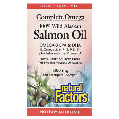 Product Image for Natural Factors, Complete Omega, 100% Wild Alaskan Salmon Oil, 1,300 mg, 180 Enteripure Softgels