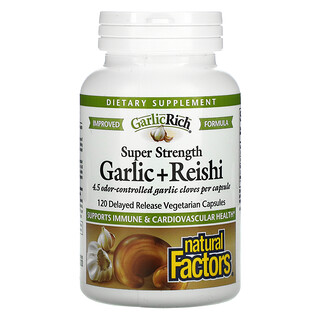 Natural Factors, GarlicRich، الثوم + الفطر الريشي فائق القوة، 120 كبسولة نباتية ذات إطلاق تدريجي