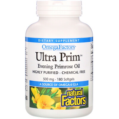 Natural Factors OmegaFactors, Ultra Prim, Evening Primrose Oil, 500 mg, 180 Softgels