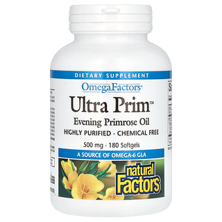 Natural Factors, OmegaFactors, Ultra Prim, Evening Primrose Yağı, 500 mg, 180 Yumuşak Jel
