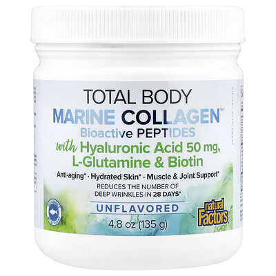 Natural Factors, Total Body Marine Collagen™, Colágeno marino para el cuerpo, Péptidos bioactivos, Sin sabor, 135 g (4,8 oz)
