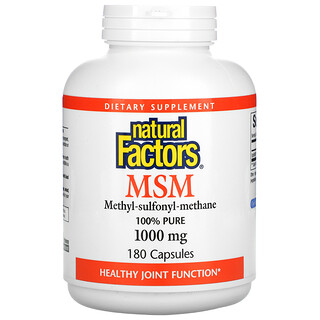 Natural Factors, MSM、メチルスルフォニルメタン、1,000mg、180粒