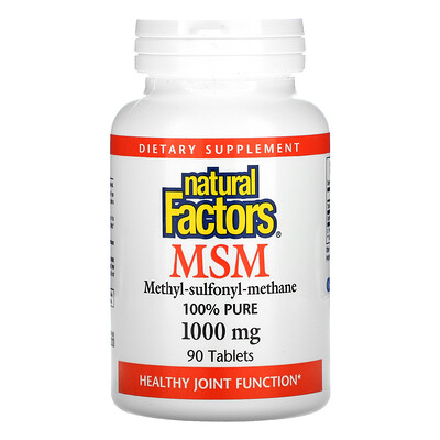 Natural Factors MSM, Methyl-Sulfonyl-Methane, 1,000 mg, 90 Tablets