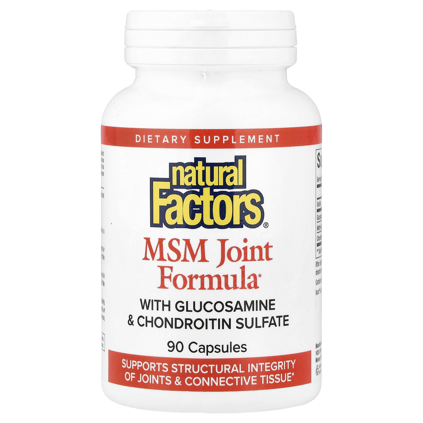 Natural Factors (내추럴팩터스), MSM 관절 포뮬라, 글루코사민 및 황산콘드로이틴 함유, 캡슐 90정