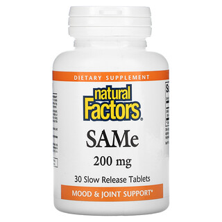 Natural Factors, SAM-e(S-아데노-L - 메티오닌), 200mg, 30 장용 코팅 정제