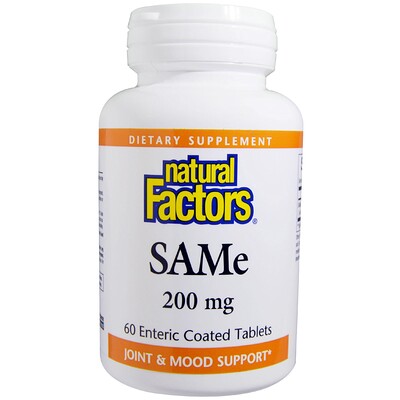 Natural Factors SAM-e (S-Adenosyl-L-Methionine), ISO-актив, 200 мг, 60 таблеток в кишечнорастворимой оболочке